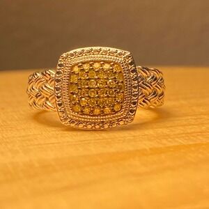 Affinity Yellow Diamond Ring Women's 925 Silver Cushion Halo Braided Band Sz 9